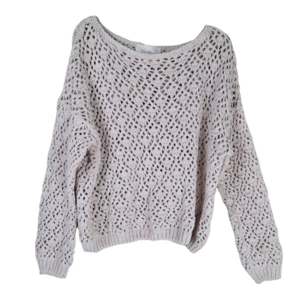 Jessica Simpson Crochet Knit Sweater Cream Boho Cropped Size Small Festival - Picture 2 of 10